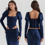 House Of CB 'Dana' & Charlene Navy Puff Sleeve Corset & Maxi skirt Set NWOT L Photo 9