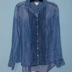 Sundance  Tessa Chambray Pleated Front Snap Button Long Sleeve Shirt Size Medium Photo 0