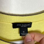 Ann Taylor Thin Wool blend Crewneck Sweater Lemon Yellow with brown trim size S Photo 6