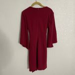 Lulus  Burgundy V Neck Flare Sleeve Tie Waist Dress Small Photo 6