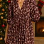 Madewell  Splitneck Puff-Sleeve Dress in Olivia Floral Dark Fig Sz XL NWT Gift Photo 0