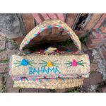 raffia straw suitcase shoulder bag floral blue pink yellow Photo 3