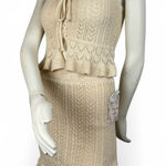 Willow & Wind Beige Knit Crochet 2 PC Mini Skirt & Crop Top Set Size Small NWT Photo 0