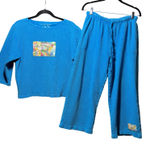 Vintage Michael Leu Collection Blue Textured Sweatshirt & Pants Set Small Photo 0