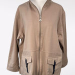 Allison Daley  Lightweight Full Zip Jacket Tan Navy Trim Petite Large Photo 0