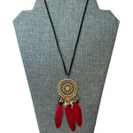 Red Feather Boho Gold Dream Catcher Necklace Photo 0