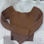 Iris  WOMENS Brown Off-the-Shoulder Ribbed Sweater Photo 5
