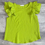 Ces Femme Ruffle Sleeve Cotton Gauze Top Womens M Bright Lime Textured Muslin Green Size M Photo 0