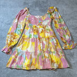 Flying Tomato  Floral Puff Sleeve Mini Dress Women’s Medium Pastel Abstract Boho Photo 0