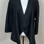 Chico's 2 Linen Jacket Large Black Open Draped 3/4 Sleeve Lightweight Photo 0