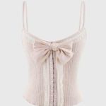 Japanese Kawaii Style Pastel Pink White Ruffle Stretchy Bow Ribbon Tank Top Size XS Photo 3