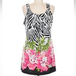 Cache Vintage  Y2K Zebra Floral Rose Garden Sleeveless Babydoll Mini Dress Size M Photo 6