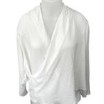 NEW MNG Women White Long Sleeve Oversized Faux Wrap Pullover Blouse Top Size 16 Photo 0