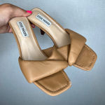 Steve Madden Tan Leather Square Toe Knot Heeled Mules Slides Size 8.5M Photo 0