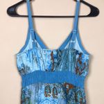 NWT Chaudry Women’s Boho Paisley Print Smocked Faux Wrap Tiered Tank Midi Dress Blue Photo 5