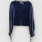See By Chloe  Eyelet Sleeve Top Indigo Blue Womens  XS Sz2 Sweater Knit Tie Cuffs Photo 6