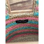 Antik Kraft  Women's Pink & Blue Wooden Jute Satchel Beach Tote Bag Photo 2