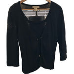 Notations  Black Cardigan Top Set Tie Front 3/4 Sleeve Knit S‎ Photo 0