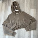 Elwood Crop Hoodie organic cotton thermal zip babydoll womens Brown (small) Tan Photo 8