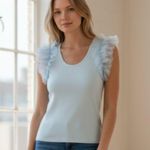 Anthropologie NWOT Dolan Tulle Ruffle Sleeve Tank Blue Ribbed Knit Top Photo 0