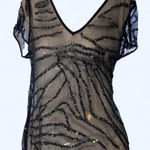 White House | Black Market  Navy Blue mesh top with sequins #glamour S Photo 0