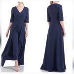 Kay Unger  Women's Pleated Crepe‎ Walk Thru Jumpsuit Navy sz 8 NWT Photo 1