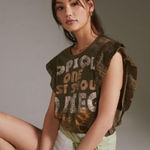 Anthropologie Pilcro Ruffled Sleeve Tunic Tee Moss Green Size XL NEW Photo 0