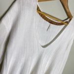 Free People “Sundae” Knit top white Linen Cotton V neck swing sweater S Photo 4