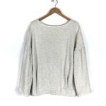Free People  Oatmeal Bell Sleeve Lasor Cut Out Lace Appliqué Sweatshirt Small Photo 2