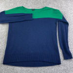 Theory Suffira Lofty Womens L Cashmere Colorblock Crewneck Sweater Navy Green Photo 0