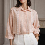 See By Chloe See by Chloé Peach Pink Lace Trim Blouse | Romantic Designer Top Photo 0