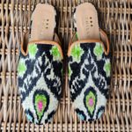 7 Hills Living Black Green Silk Ikat Velvet Slippers Loafers Shoes, 41 Size 10 Photo 2