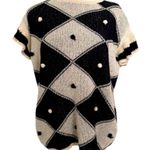 None Tan Black Diamond Pom Striped Sweater Short Sleeve Top Size Medium ME Photo 0