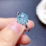 18K White Gold Plated Adjustable Blue Crystal Aquamarine Sapphire Ring for Women Photo 0