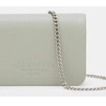 ALLSAINTS Honore Leather Card Holder Chain Strap Crossbody GRAY SILVER Photo 3
