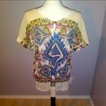 Vocal  USA beige sequined Aztec native print short sleeve blouse Photo 3