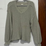POL Sage Green V Neck Knit Sweater Loose Fit Women Large Boho beachy coolgirl Photo 0