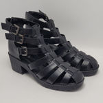Refresh  Black Gladiator Fisherman Caged Platform Block Heel Sandals Size 8.5 Photo 1