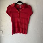 Carducci Shirt Y2k Small Red Collared Button Stretch Short‎ Sleeve Going Out Top Photo 1