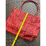 BERGE ITALY GENUINE LEATHER TOTE BAG RED w/ TAUPE STITCHING BOHO‎ WOMENS PURSE Photo 5