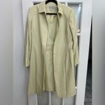 Tahari Trench Coat Womens Cream Argyle Print Single Breasted Snap Size 12 Large Yellow Photo 4