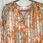Adyson‎ Parker Satin Gray Orange Floral Shirt V Neck Lined Size Small Oversize Photo 2