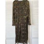 Lulus  Gold Metallic Pleated Long Sleeve Midi Dress Party Cocktail Occasion S fun Photo 3