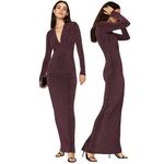 Line and Dot  Opal Gown V-Neck Long Sleeve Metallic‎ Shimmer Purple Size L Photo 1