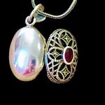 Sterling Silver Red Garnet Marcasite Locket  Filigree Design Photo 0