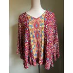 Haute Hippie Style 2X Boho Floral Ruffle Long Sleeve TunicTop whimsi fairy flowy Multiple Photo 1