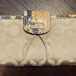 Coach Wallet  Madison Op Sateen Slim Bifold Khaki Python Snake Leather RARE J‎ Photo 0