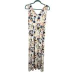 Lucky Brand  Floral Maxi Dress V Neck Drawstring Waist Cream Navy Pink Size Large Photo 2