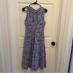 Pact  Organic Fit & Flare Keyhole Back Dress Nightfall Blooms Cornflower Blue M Photo 3