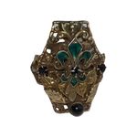 Antique Adjustable Fleur de Lis Gripoix Glass Onyx Large Georgian/Victorian Ring Brown Photo 1